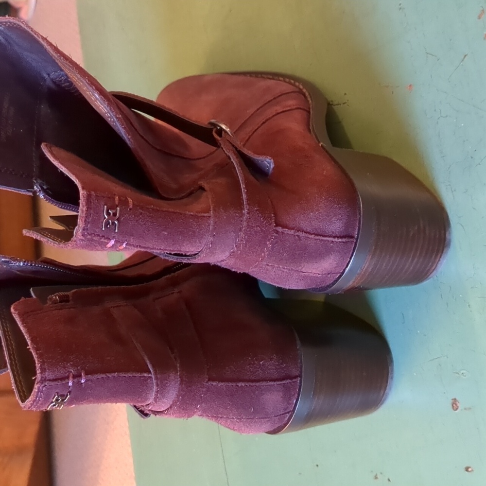 Sam Edelman Simona Boots Burgundy Suede Block Heel - Picture 7 of 13